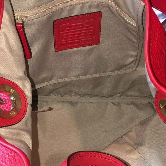 COACH Luxe Hadley Tumbled Red Leather Oversized Carry-On Shoulder Bag Satchel - Picture 9 of 15